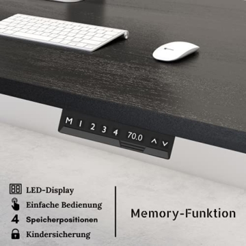 E.For.U® E7 Elektrisch höhenverstellbarer Schreibtisch, höhenverstellbares Tischgestell mit 2 Motoren, 2-Fach-Teleskop, Memory-Steuerung (Schwarz), mit 140x80 cm Tischplatte (Buche) - 2