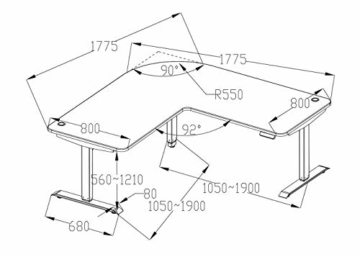Eck-Schreibtisch 178x178 84kg elektrisch höhenverstellbar Computertisch (braun Struktur/schwarz) - 7