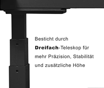 Exeta Elektrisch höhenverstellbarer Schreibtisch (Vers. 2021) mit 2 Motoren,3-fach-Teleskop,Memory-Funkt./Softstart/-Stopp, elektrisch höhenverstellbares Tischgestell schwarz - 3