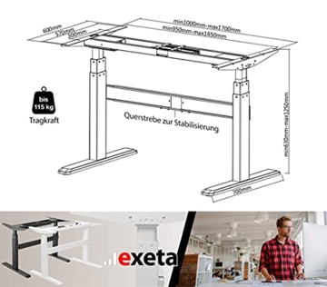 Exeta Elektrisch höhenverstellbarer Schreibtisch (Vers. 2021) mit 2 Motoren,3-fach-Teleskop,Memory-Funkt./Softstart/-Stopp, elektrisch höhenverstellbares Tischgestell schwarz - 8