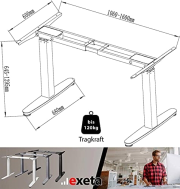Exeta ergoSMART Elektrisch höhenverstellbarer Schreibtisch mit 2 Motoren, 3-Fach-Teleskop, Memory-Funkt. und Softstart/-stopp, höhenverstellbares Tischgestell (White) - 4
