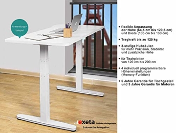 Exeta ergoSMART Elektrisch höhenverstellbarer Schreibtisch mit 2 Motoren, 3-Fach-Teleskop, Memory-Funkt. und Softstart/-stopp, höhenverstellbares Tischgestell (White) - 6