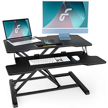 Fenge Stehpult Höhenverstellbarer Schreibtischaufsatz mit Tastaturablage 32'' Schwarz Stehpult aufsatz Schreibtisch - 1