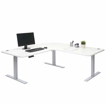 Mendler Eck-Schreibtisch HWC-D40, Computertisch, elektrisch höhenverstellbar 178x178cm 84kg - weiß, grau - 2