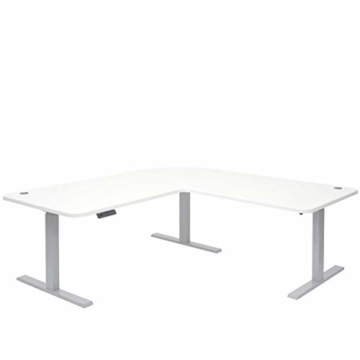 Mendler Eck-Schreibtisch HWC-D40, Computertisch, elektrisch höhenverstellbar 178x178cm 84kg - weiß, grau - 1