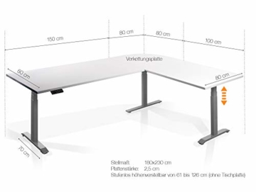 moebel-eins Elektrisch höhenverstellbarer Eckschreibtisch Schreibtisch Office One mit Memory-Steuerung und Softstart/-Stop, Material Tischplatte Dekorspanplatte, grau, ahornfarbig - 5