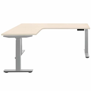 Weber Büro Winkelschreibtisch TELDRA 1.800 x 1.600 mm elektrisch höhenverstellbar, Ahorn, Farbe Gestell:Silber, Winkelausrichtung:Winkel rechts - 2